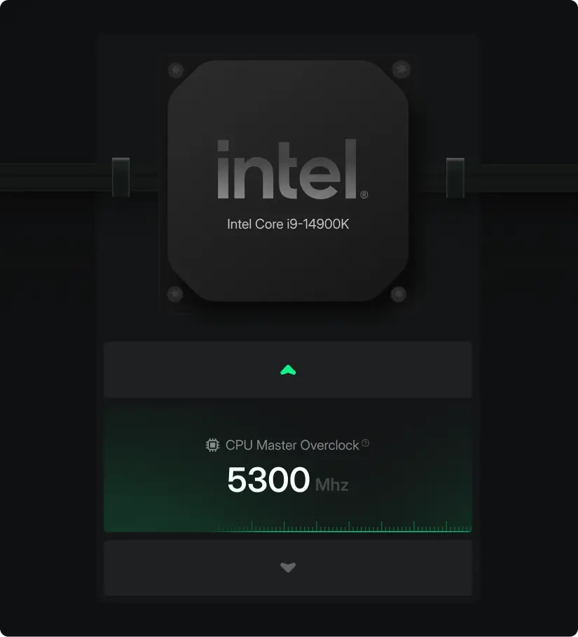 Hypertune CPU Overclocking screen showing CPU Master Overclock at 5300 MHz on an Intel Core i9-14900K
